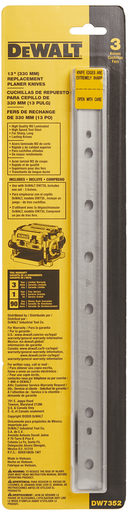 Dewalt 3 Pcs Replaceable Thickness Planer Blade 13" for DW735 (DW7352)