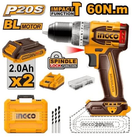 Ingco CIDLI20602 Li-Ion Compact Impact Drill Brushless 20V