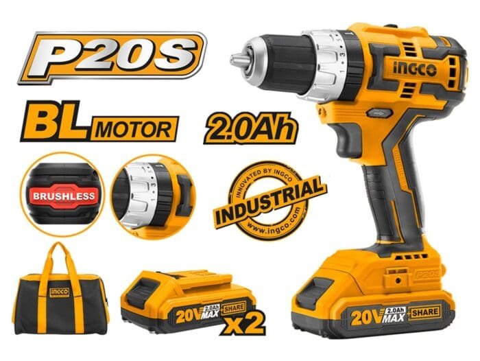 Ingco CIDLI20608 20V Cordless Li-Ion Impact Drill 20V BL Motor