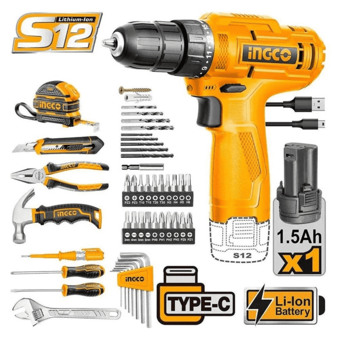 Ingco HKTHP10891 Cordless Drill 89Pcs Tools Set