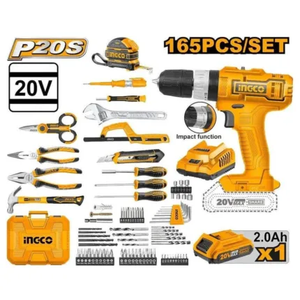 Ingco HKTHP11651 Li-Ion Impact Drill 165pcs Tools Set