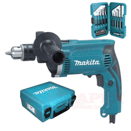 Makita HP1630K Hammer Drill w/ Case + D-53693 Drill Bit Set