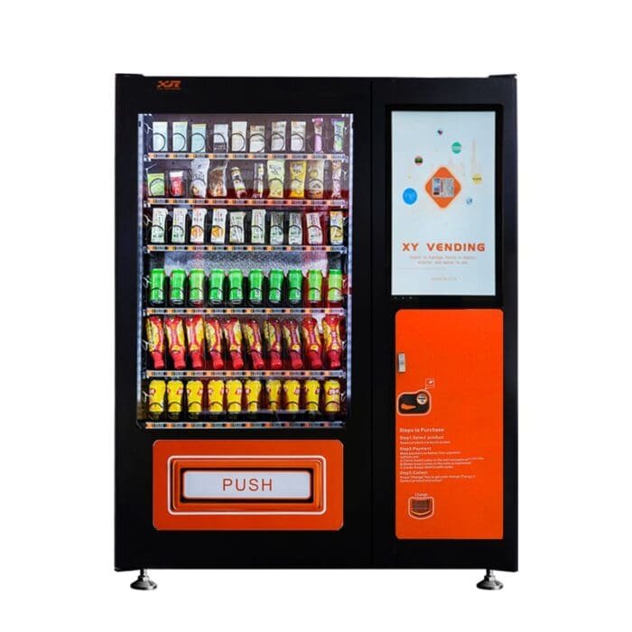 Snack and drink vending machine with 32-inch touch screen can be used to sell snacks and cold or room temperature beverages——XY-DLY-10C-I-32＂