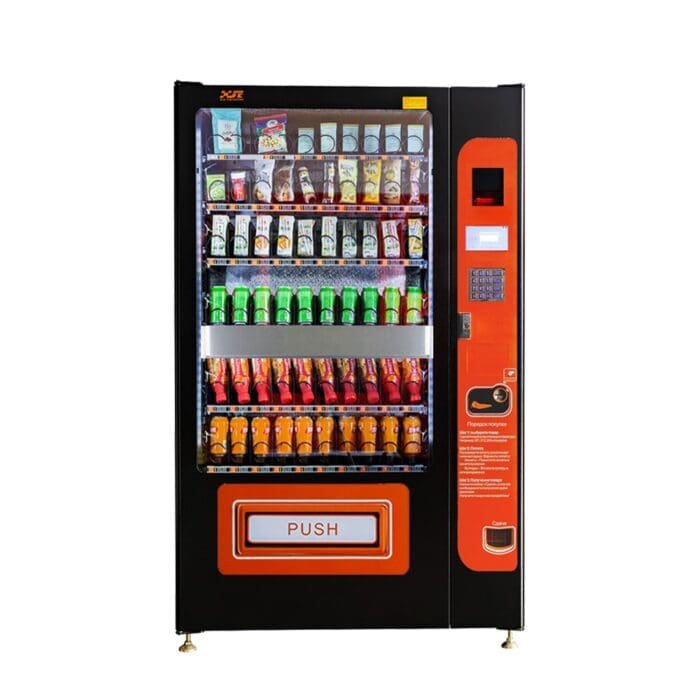 Snack and drink vending machine with lifting system can be used to sell snacks and cold or room temperature beverages——XY-SLE-10C-I